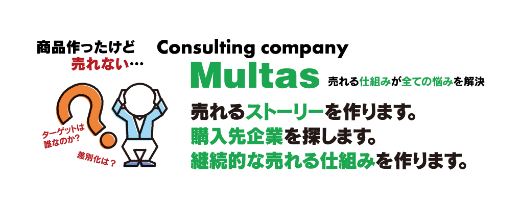 売れるストーリーを作ります。購入先企業を探します。継続的な売れる仕組みを作ります。