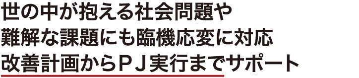 世の中が抱える社会問題や難解な課題にも臨機応変に対応改善計画からＰＪ実行までサポート